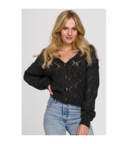 K104 Kardigan krótki na guziki - grafitowy