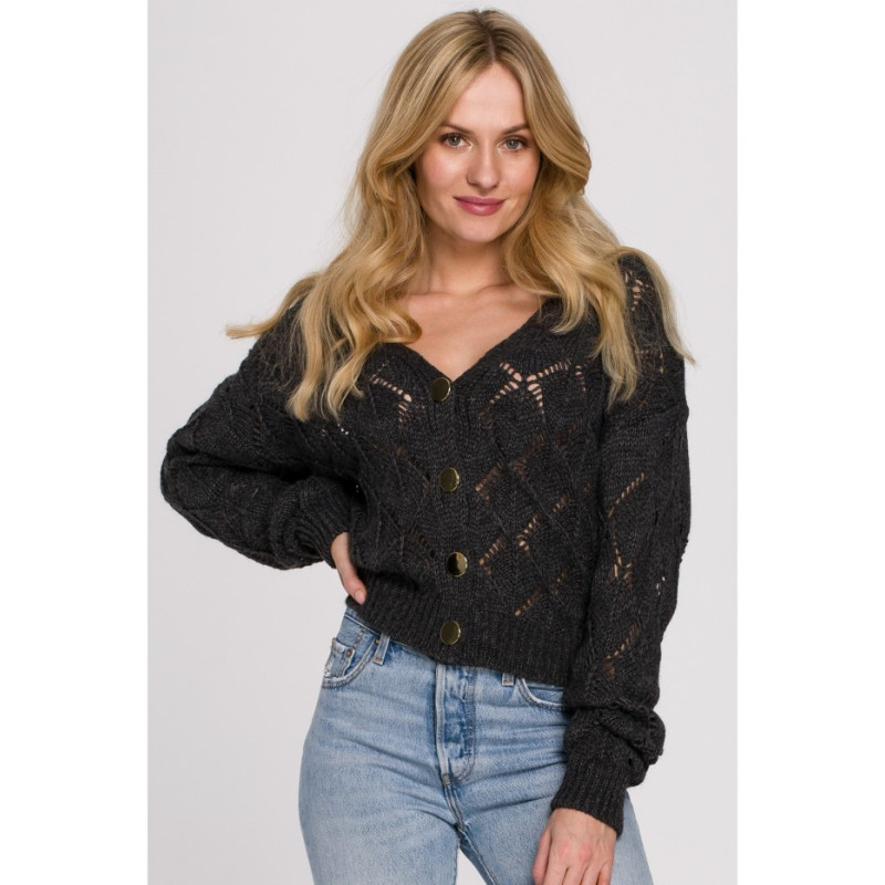 K104 Kardigan krótki na guziki - grafitowy