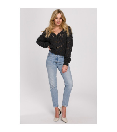 K104 Kardigan krótki na guziki - grafitowy