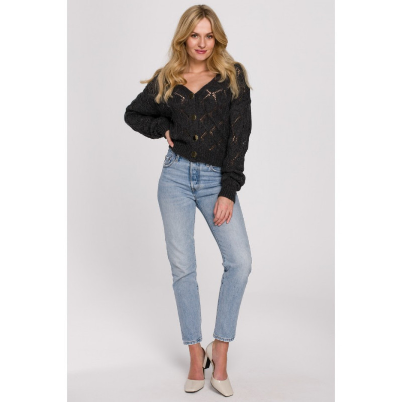 K104 Kardigan krótki na guziki - grafitowy