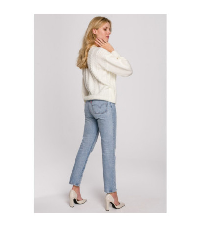 K105 Sweter krótki na zakładkę - ecru