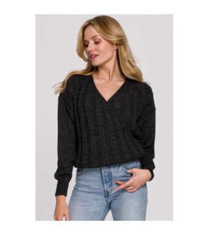 K105 Sweter krótki na zakładkę - grafitowy