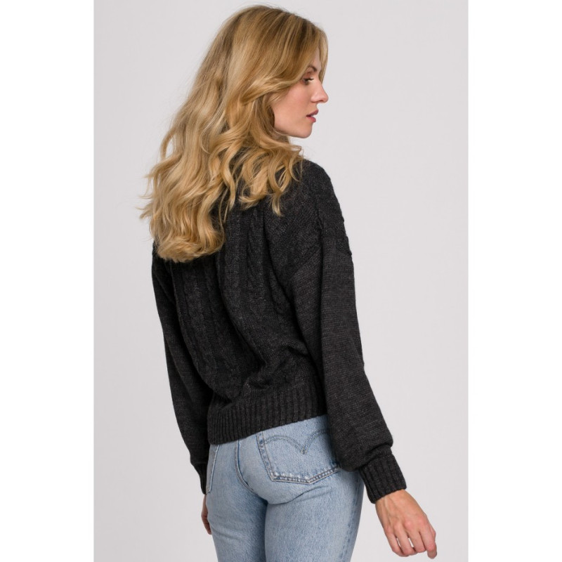 K105 Sweter krótki na zakładkę - grafitowy