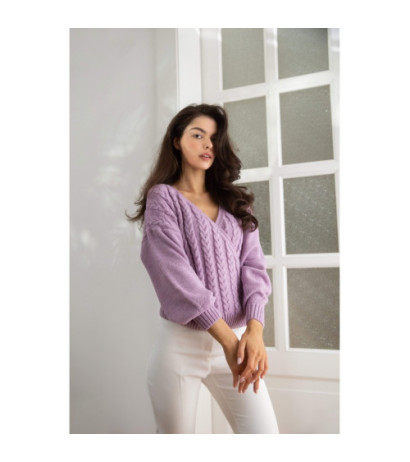 K105 Sweter krótki na zakładkę - liliowy