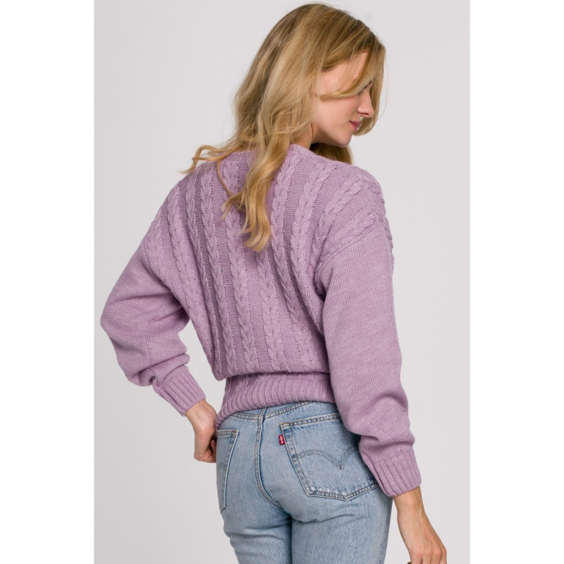 K105 Sweter krótki na zakładkę - liliowy