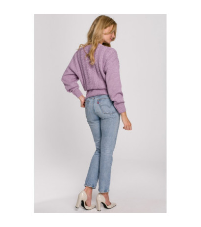 K105 Sweter krótki na zakładkę - liliowy