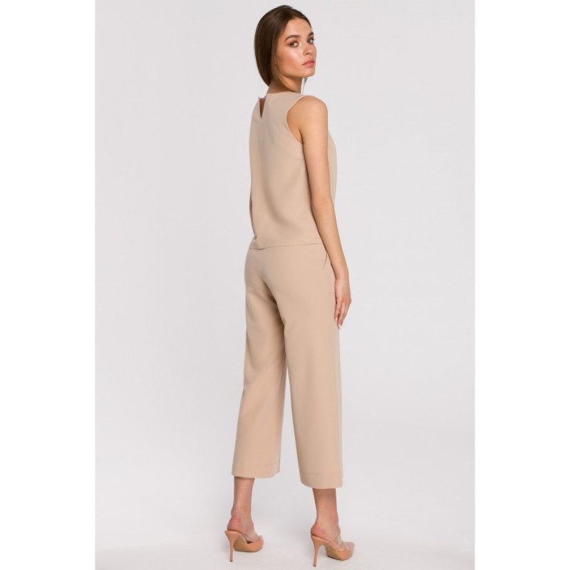 S256 Spodnie z szerokimi nogawkami długości 7/8 - beżowe