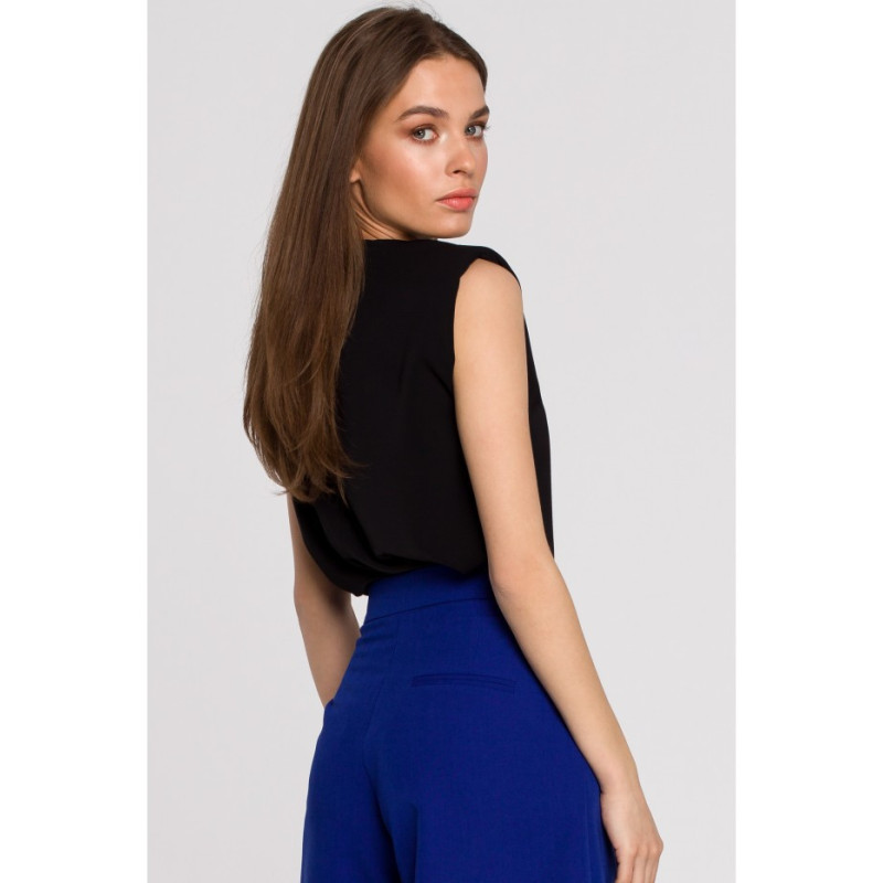 S260 Bluzka bez rękawów z poduszkami na ramionach - czarna