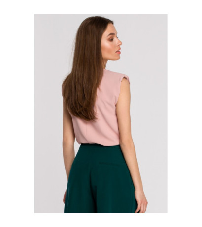 S260 Bluzka bez rękawów z poduszkami na ramionach - pudrowa