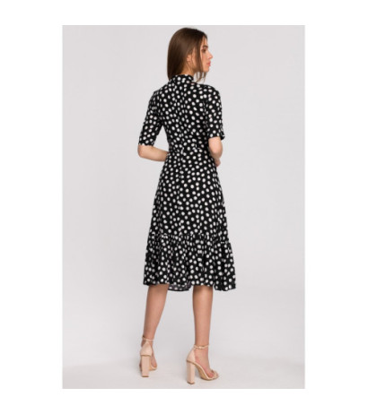 S263 Sukienka ze stójką i falbaną na dole - czarna