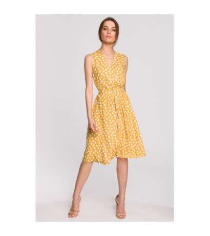 S264 Sukienka bez rękawów z paskiem - żółta