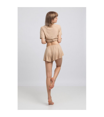 LA045 Wiskozowe szorty z rozcięciami - cappuccino