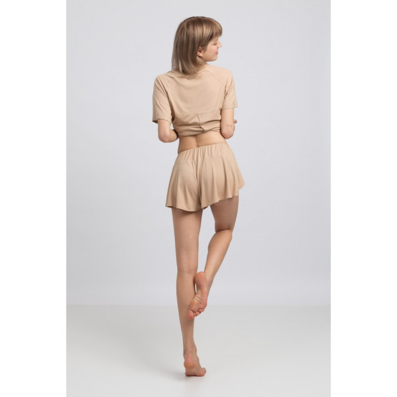 LA045 Wiskozowe szorty z rozcięciami - cappuccino