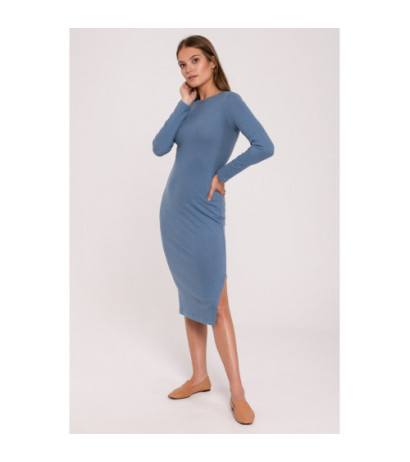 K110 Sukienka sweterkowa z przeplotem na plecach - niebieska