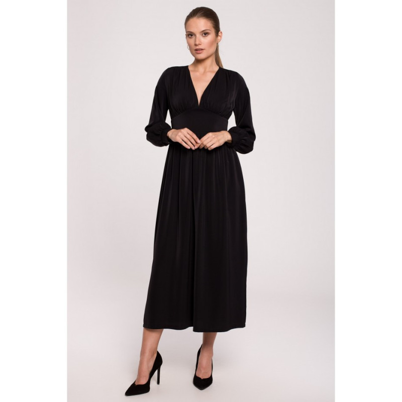 K118 Sukienka maxi z dekoltem V - czarna