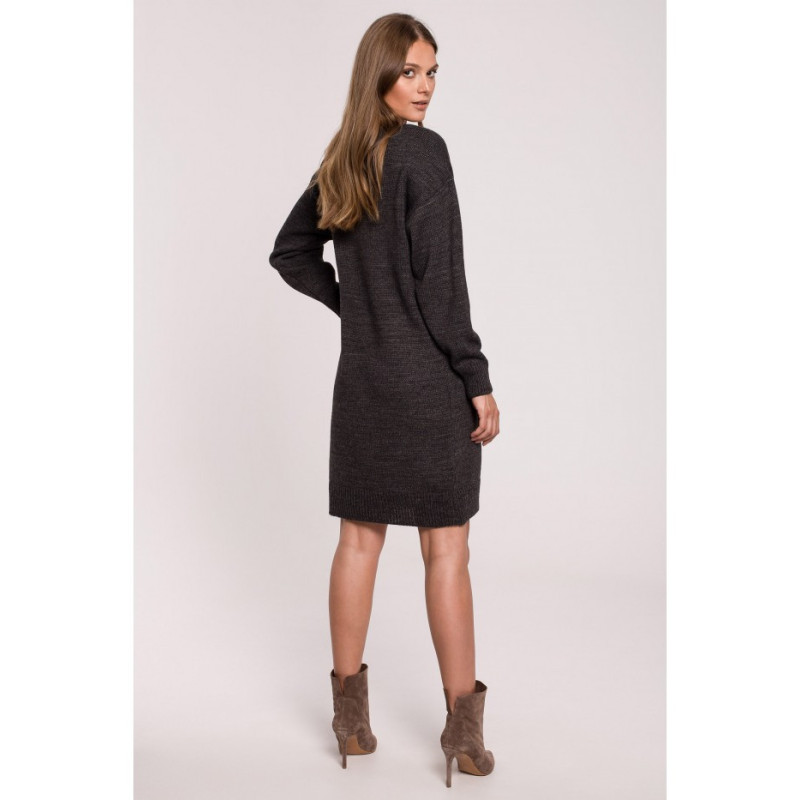 K122 Sukienka swetrowa z dekoltem V - grafitowa