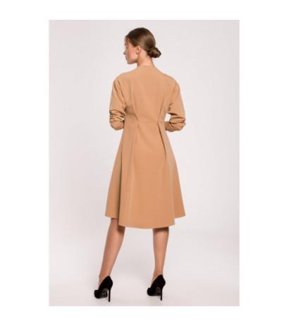 S280 Sukienka z rozkloszowanym dołem - kamelowa