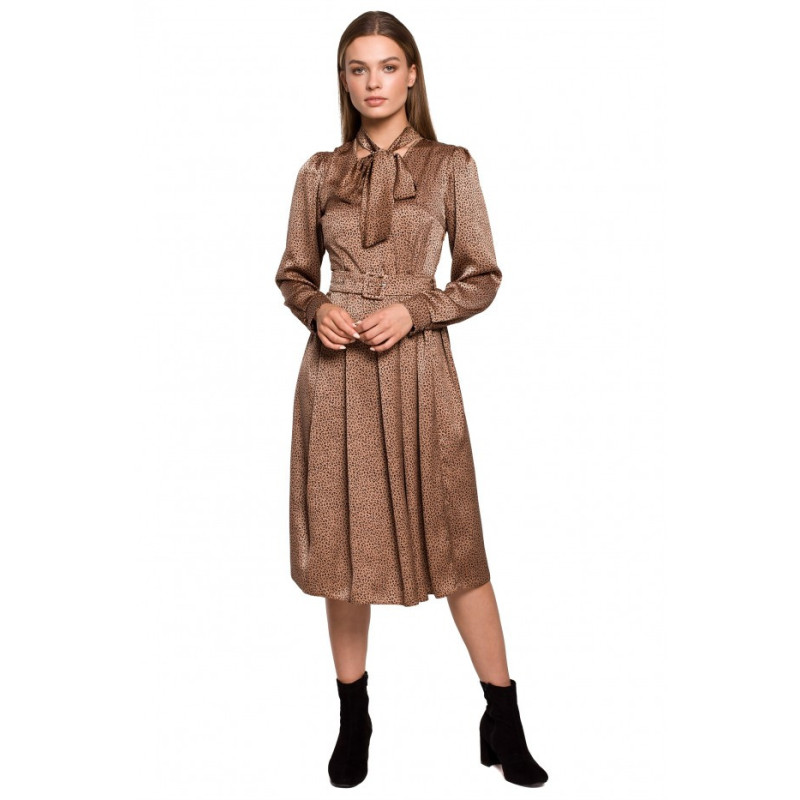 S288 Sukienka z wiązaniem przy szyi - wzór lampart - model 2