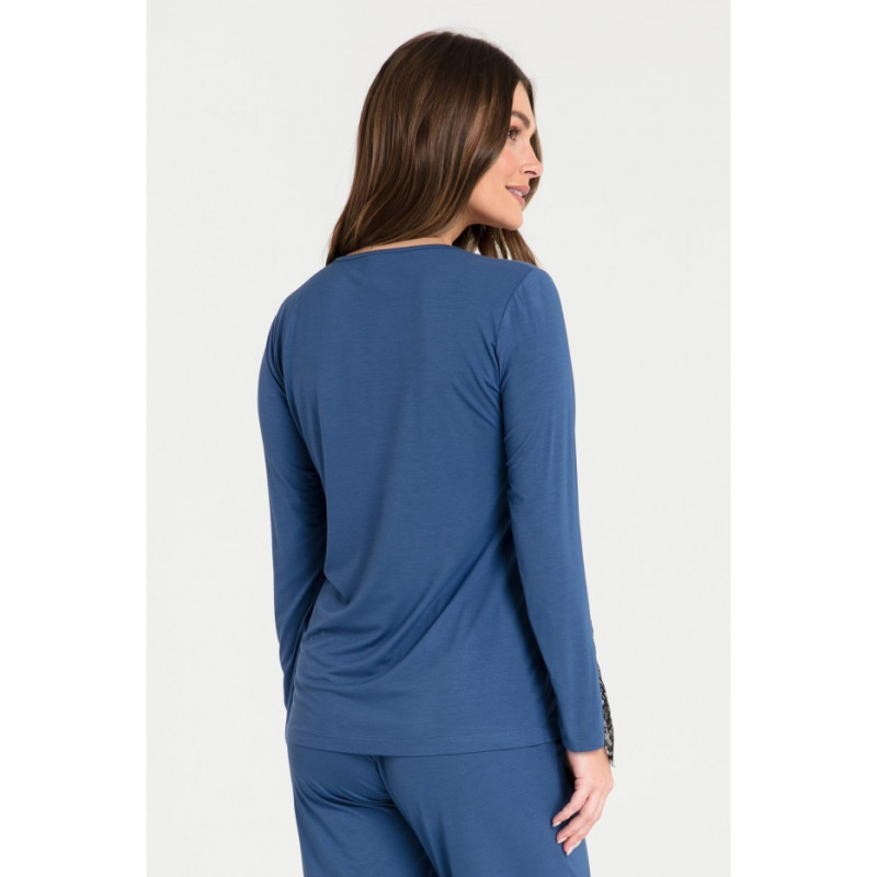 LA072 Bluzka do spania z koronką - niebieska