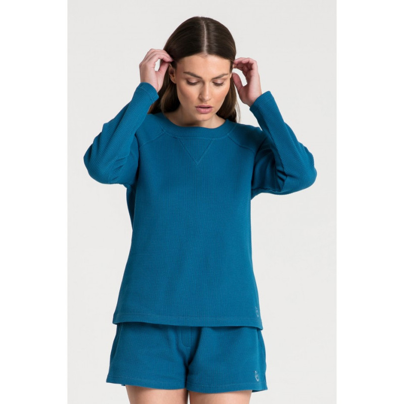 LA076 Bluzka z dzianiny wafelek - morski