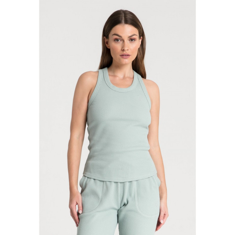 LA077 Bokserka z dzianiny wafelek - szałwia