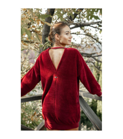 LA082 Pluszowa tunika z dekoltem - bordowa