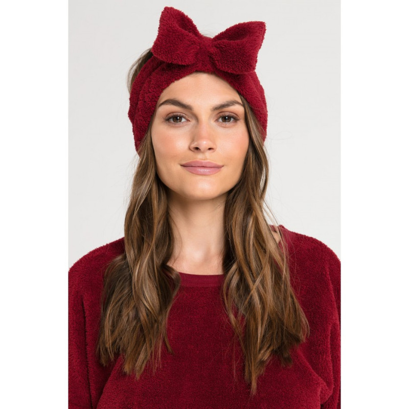 LA090 Pluszowa opaska z kokardą - bordowa