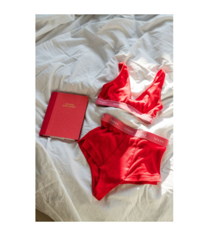 LA097 Wysokie sportowe majtki z logowaną gumą - czerwony