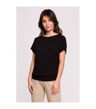 B224 Bluzka z wycięciami na plecach - czarna