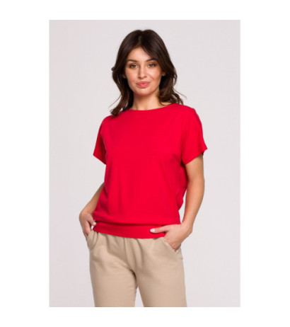 B224 Bluzka z wycięciami na plecach - czerwona