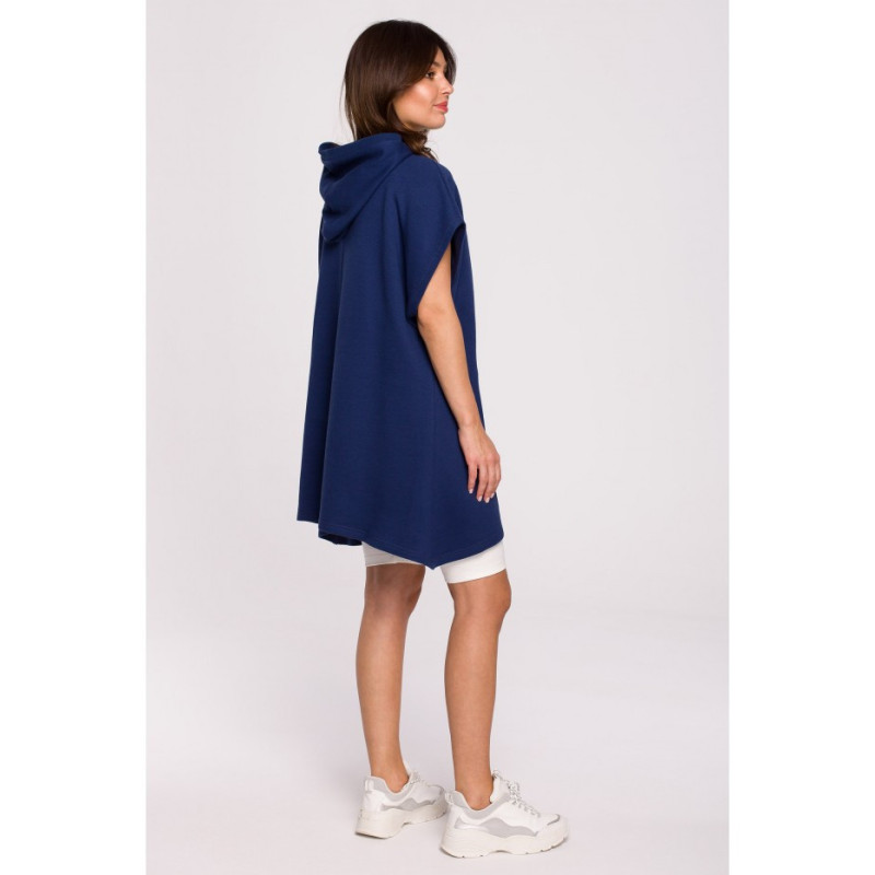 B226 Tunika trapezowa z kieszenią kangurek - atramentowa