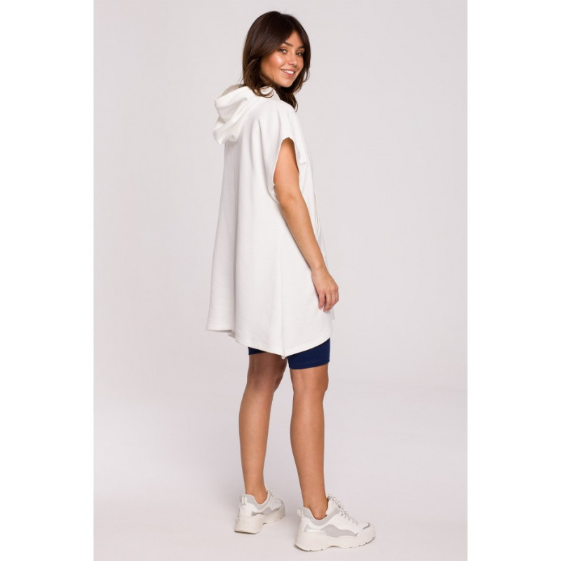 B226 Tunika trapezowa z kieszenią kangurek - ecru