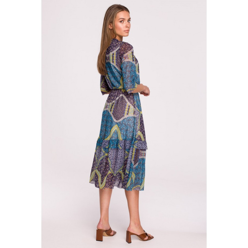 S301 Sukienka z siatki z nadrukiem i falbanami - model 2