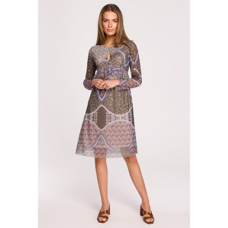 S302 Sukienka z siatki z falbanką pod biustem - model 1