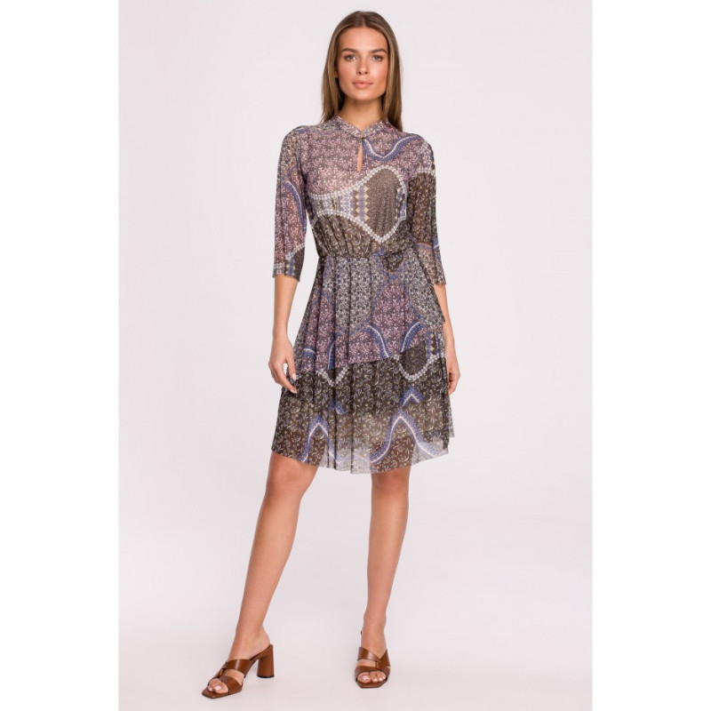 S303 Sukienka z siatki z trzema falbankami - model 1