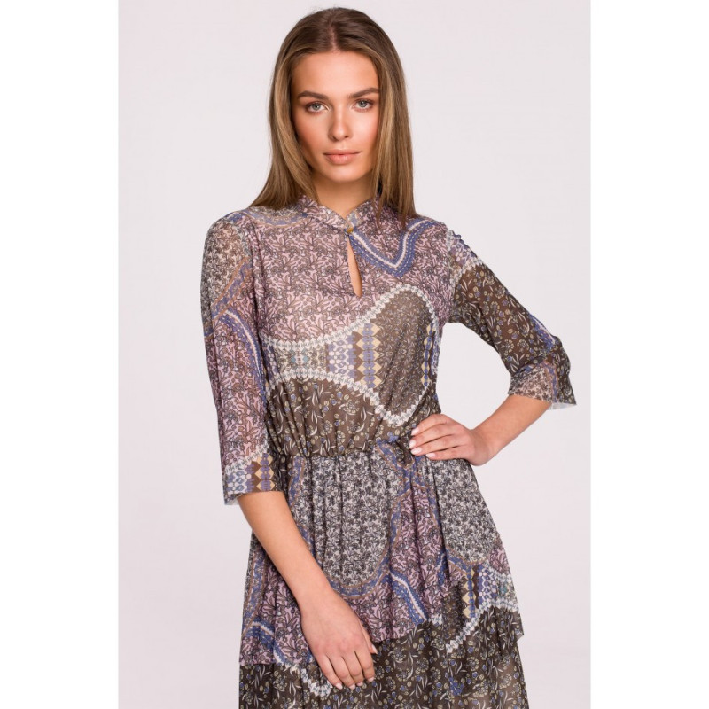 S303 Sukienka z siatki z trzema falbankami - model 1