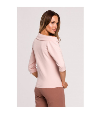M678 Bluzka z dekoltem i lampasem MOE - cukierkowy róż