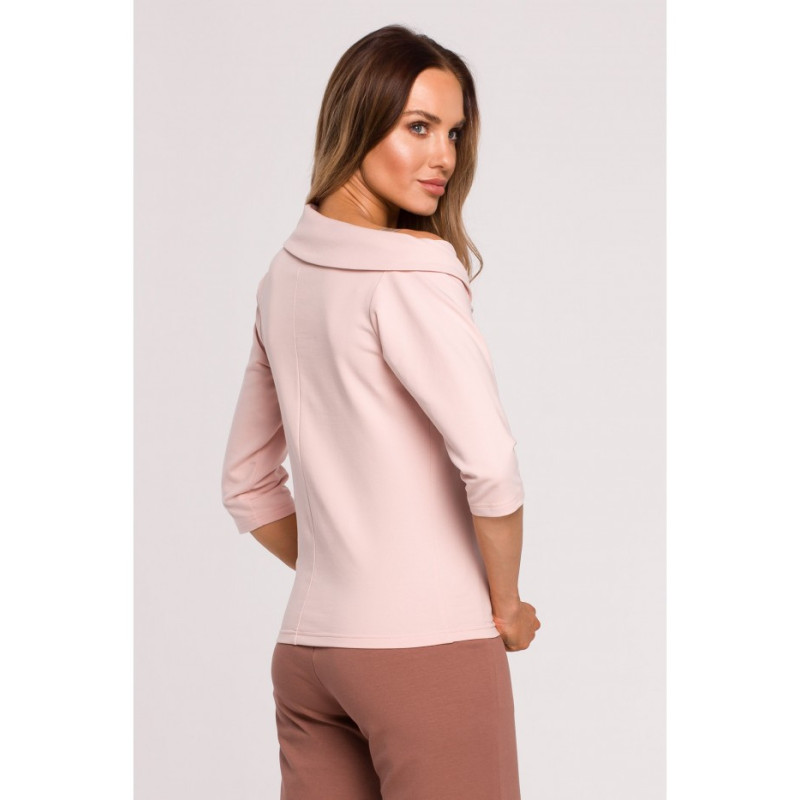 M678 Bluzka z dekoltem i lampasem MOE - cukierkowy róż