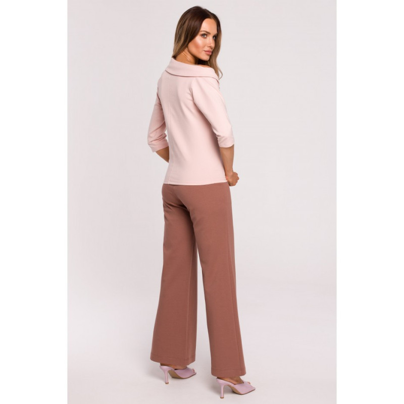 M678 Bluzka z dekoltem i lampasem MOE - cukierkowy róż