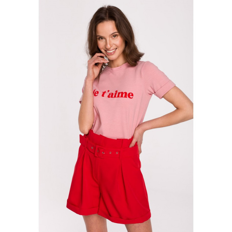 K127 T-shirt z nadrukiem FLOCK - różowy