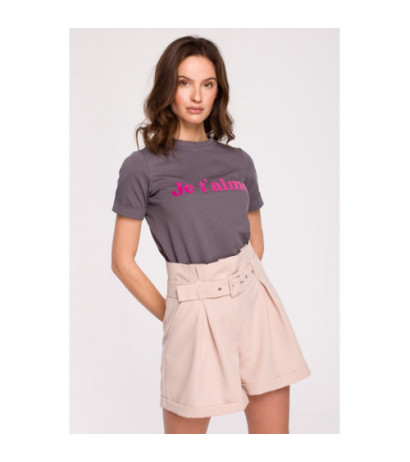 K127 T-shirt z nadrukiem FLOCK - stalowy