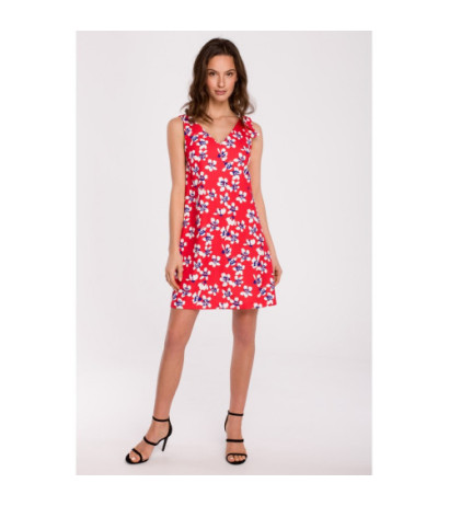 K129 Sukienka we wzór z kokardą na ramieniu - model 2