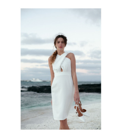 K130 Sukienka ze skrzyżowaną górą - ecru