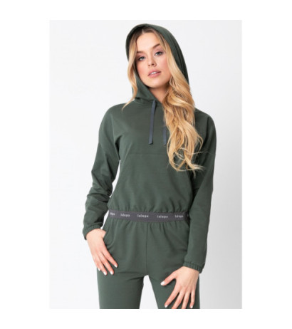 LA103 Krótka bluza z gumą logowaną - oliwkowa