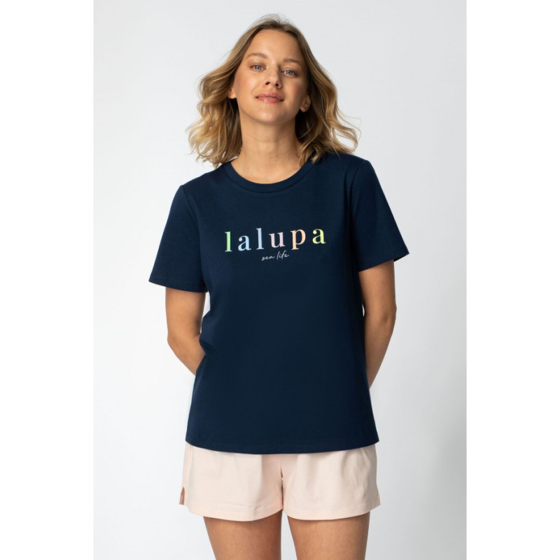 LA109 T-shirt z napisem "LALUPA sea life" - granatowy
