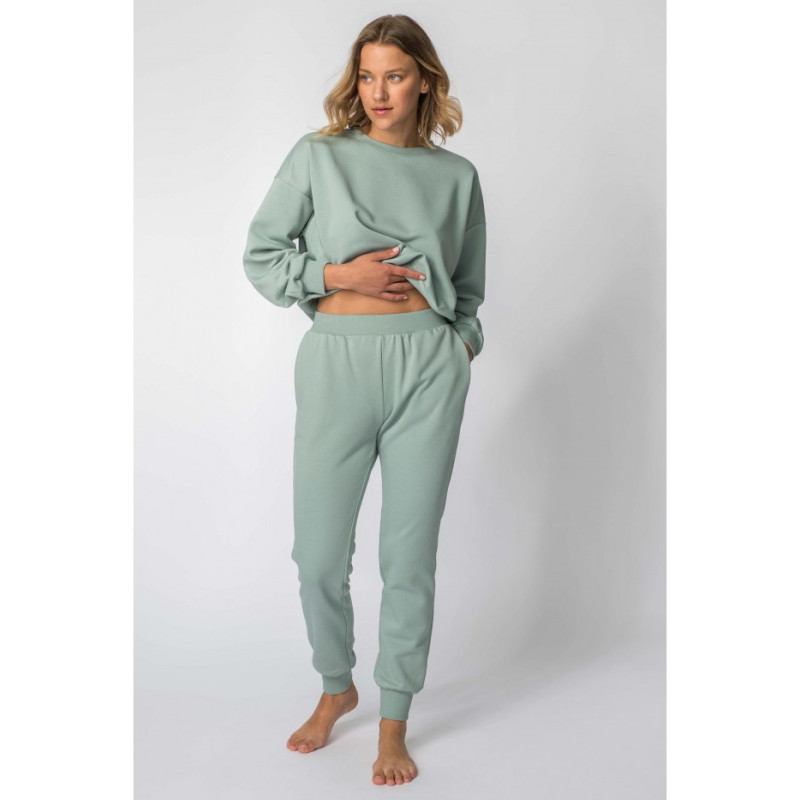 LA112 Spodnie dresowe ze ściągaczami - miętowe