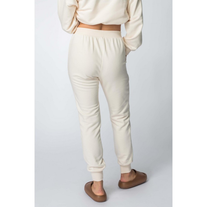 LA112 Spodnie dresowe ze ściągaczami - waniliowe