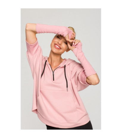 M689 Bluza z kapturem i dodatkowymi mankietami - pudrowa