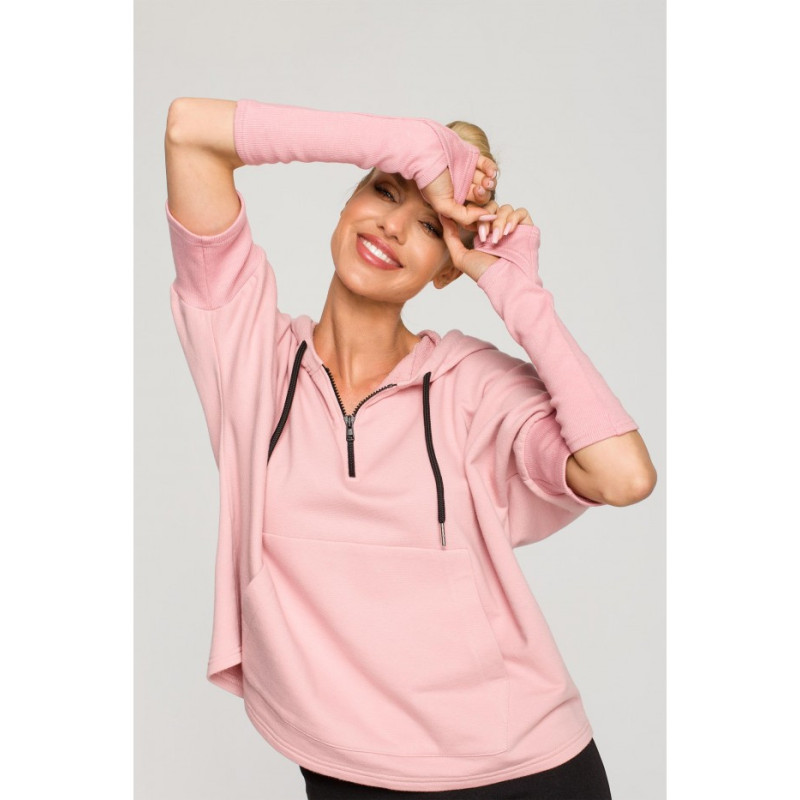 M689 Bluza z kapturem i dodatkowymi mankietami - pudrowa