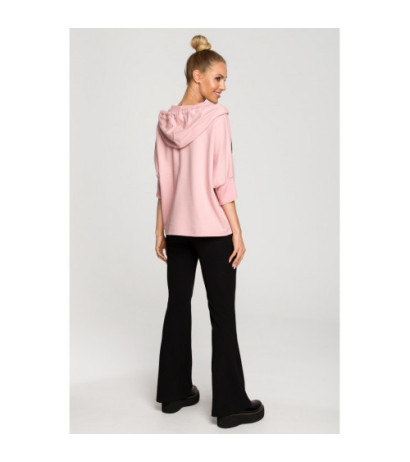 M689 Bluza z kapturem i dodatkowymi mankietami - pudrowa